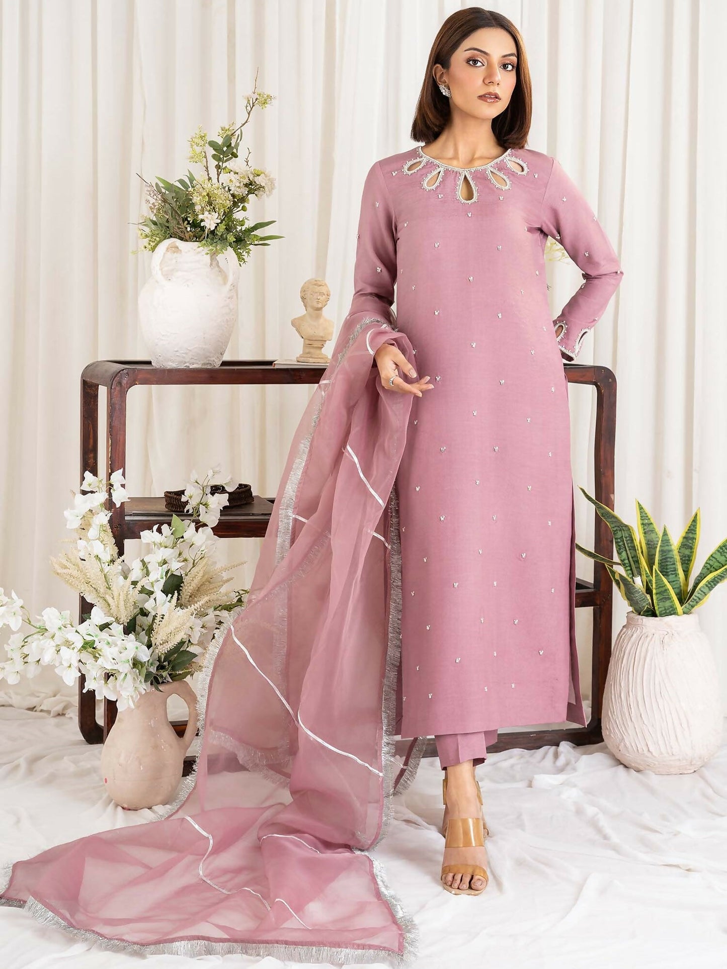 Allure By IH Luxury Pret Raw Silk Embellished Stitched 3-Piece Suit-Aida