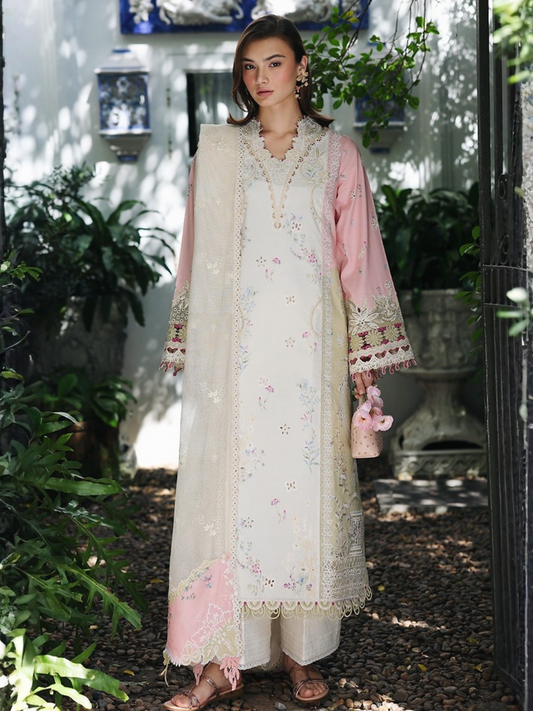 Pink Qalamkar Qline Lawn Drop-1 Embroidered Unstitched 3-Piece Suit-RP-02-Aylin