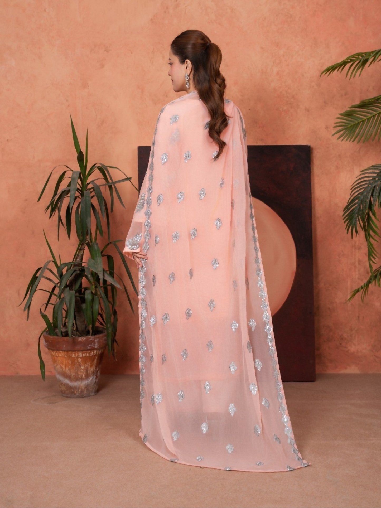 Stylish Collection Majeste Crinkle Chiffon Embroidered Stitched 3-Piece Suit-Zirwah Peach