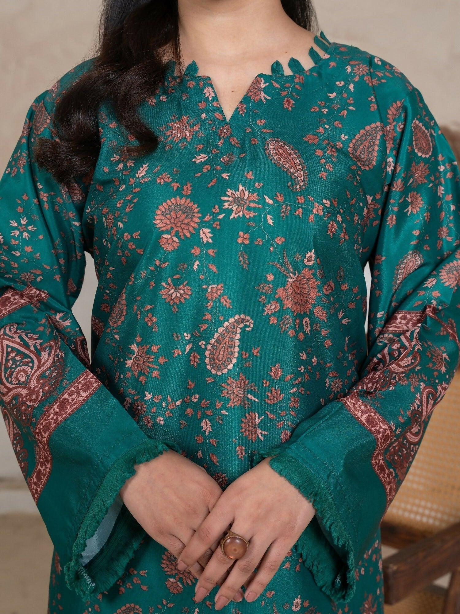 Stylish Collection Amaya Pret Silk Grip Printed Stitched 2-Piece Suit-Morni Green