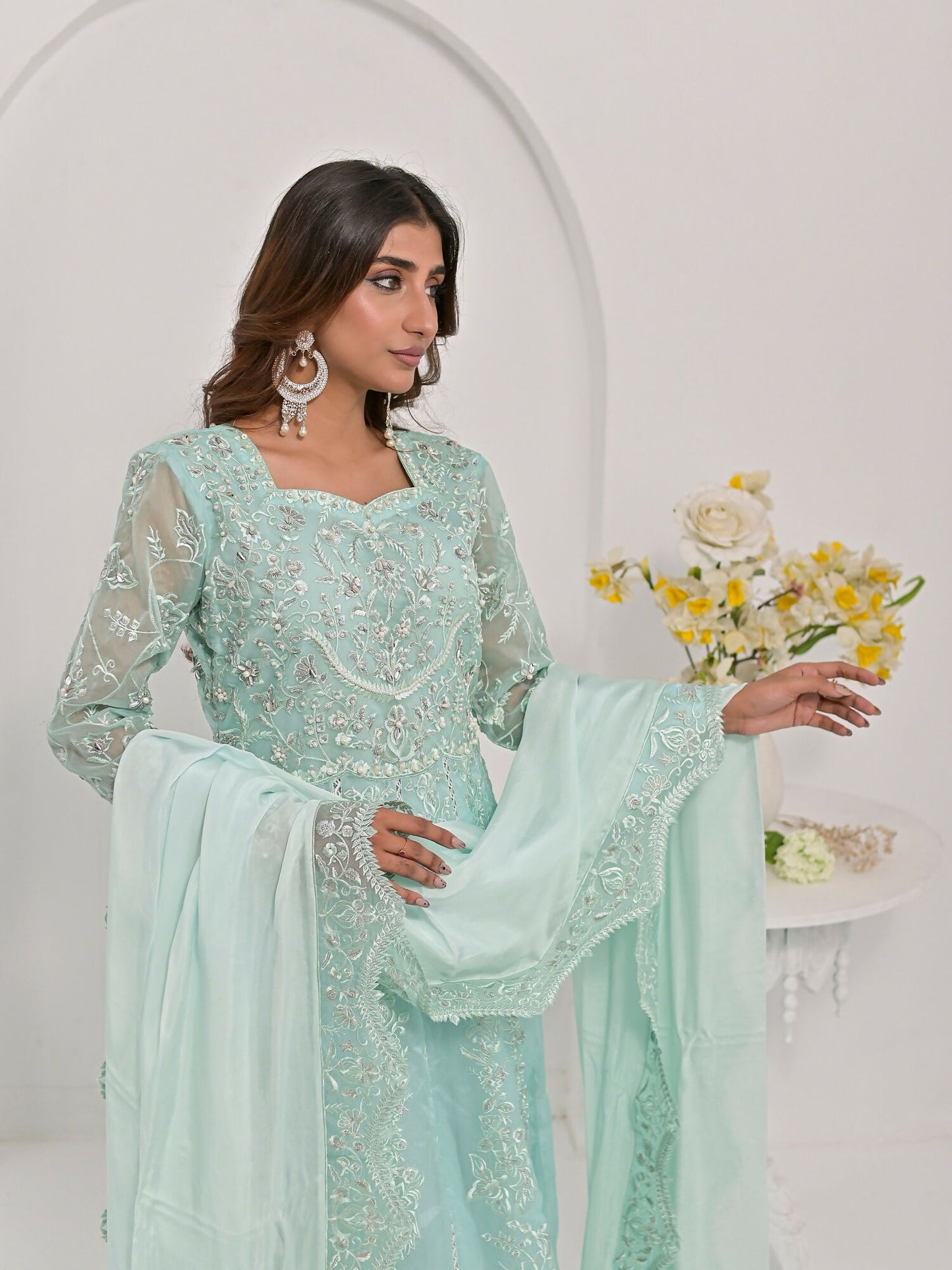 Farooq Hameed Studio Pariza Lux Festive'25 Organza Embroidered Stitched 3-Piece Suit-Aahana