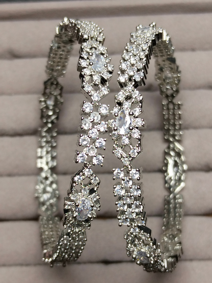 H&A Jewellery One Carat Silver Rhodium-Plated Bangles with Semi-Precious Stones