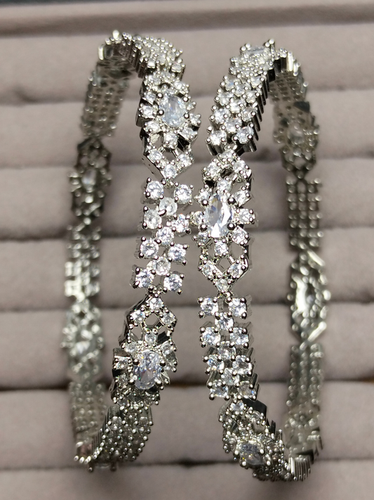 H&A Jewellery One Carat Silver Rhodium-Plated Bangles with Semi-Precious Stones