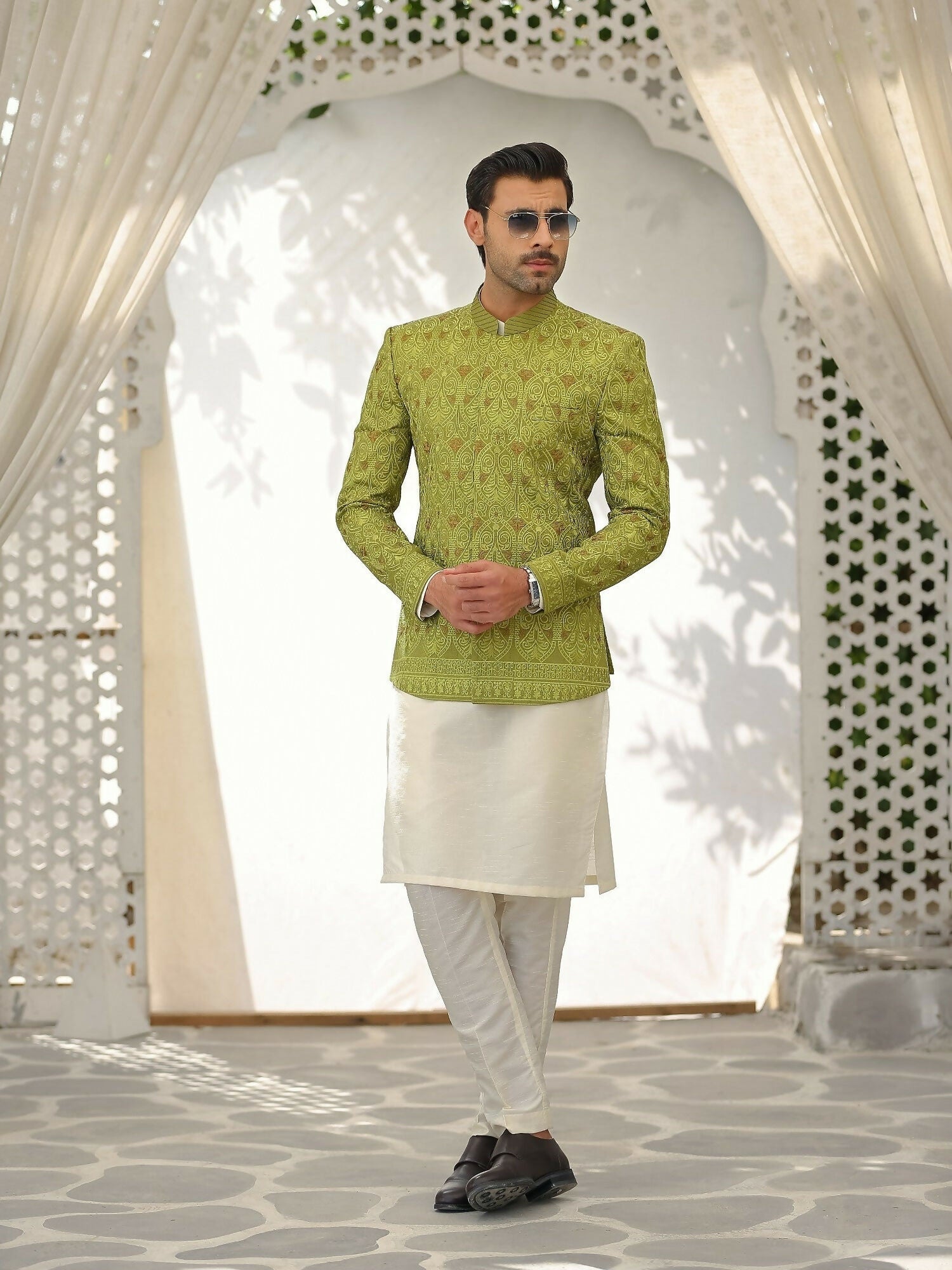 Gem Garments Afsanah Raw Silk Embroidered Prince Coat-Khadim