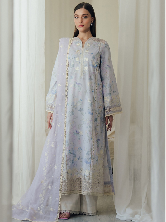 Afrozeh Day Break'26 Lawn Embroidered Unstitched 3-Piece Suit-DoveMist