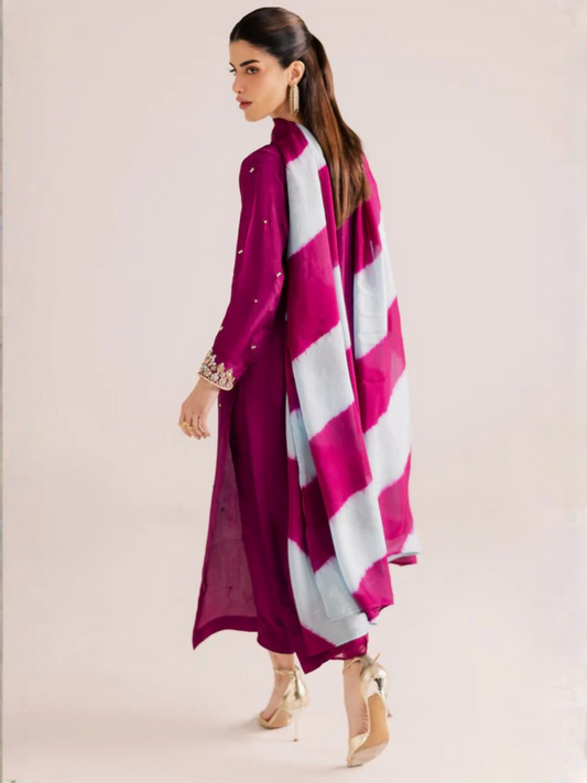 Allure By IH Silver Night Tussel Silk Embroidered Stitched 3-Piece Suit-Nirvana