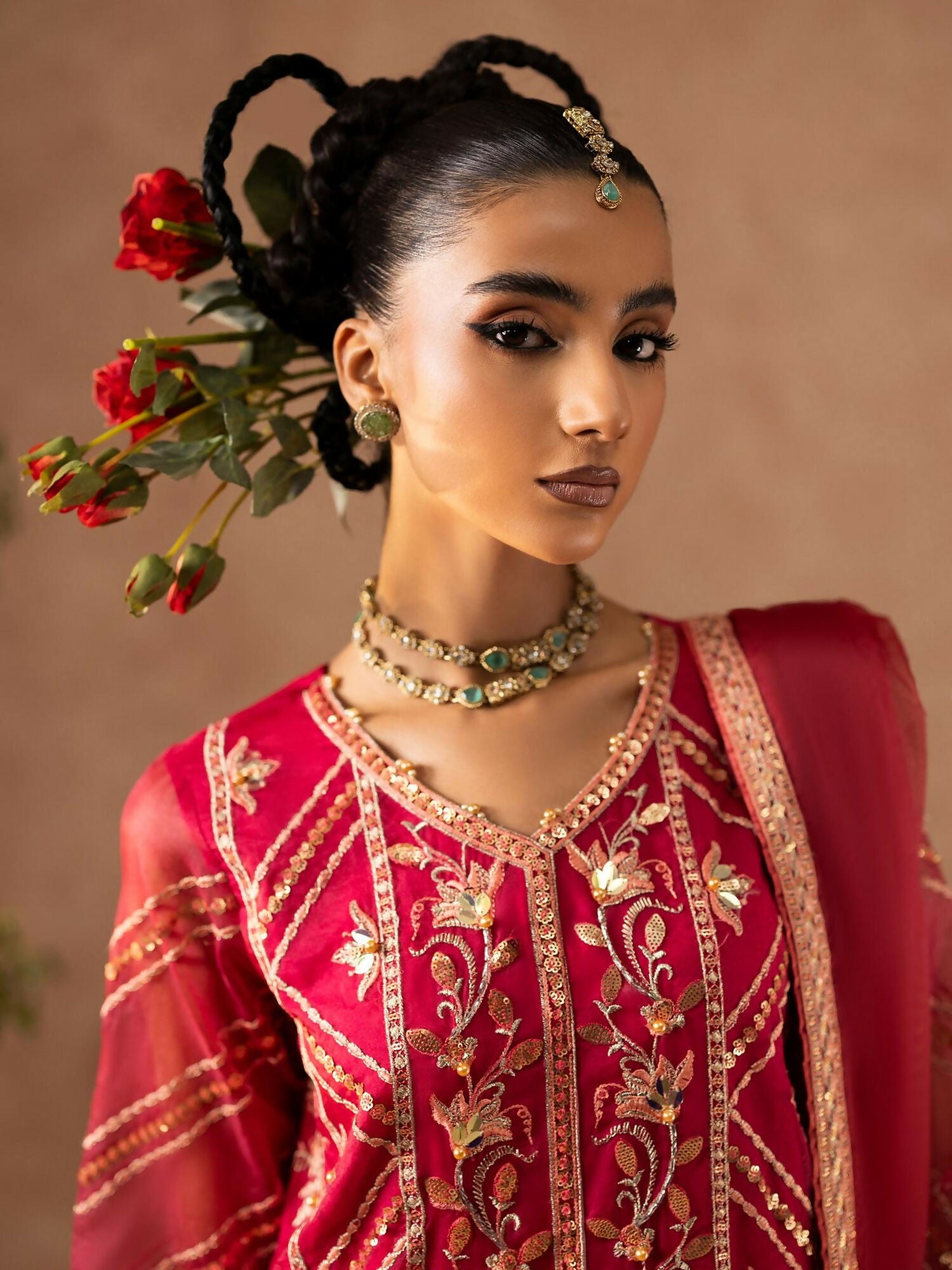 Shurooq Geet Organza Embroidered Stitched 3-Piece Suit-Shaan