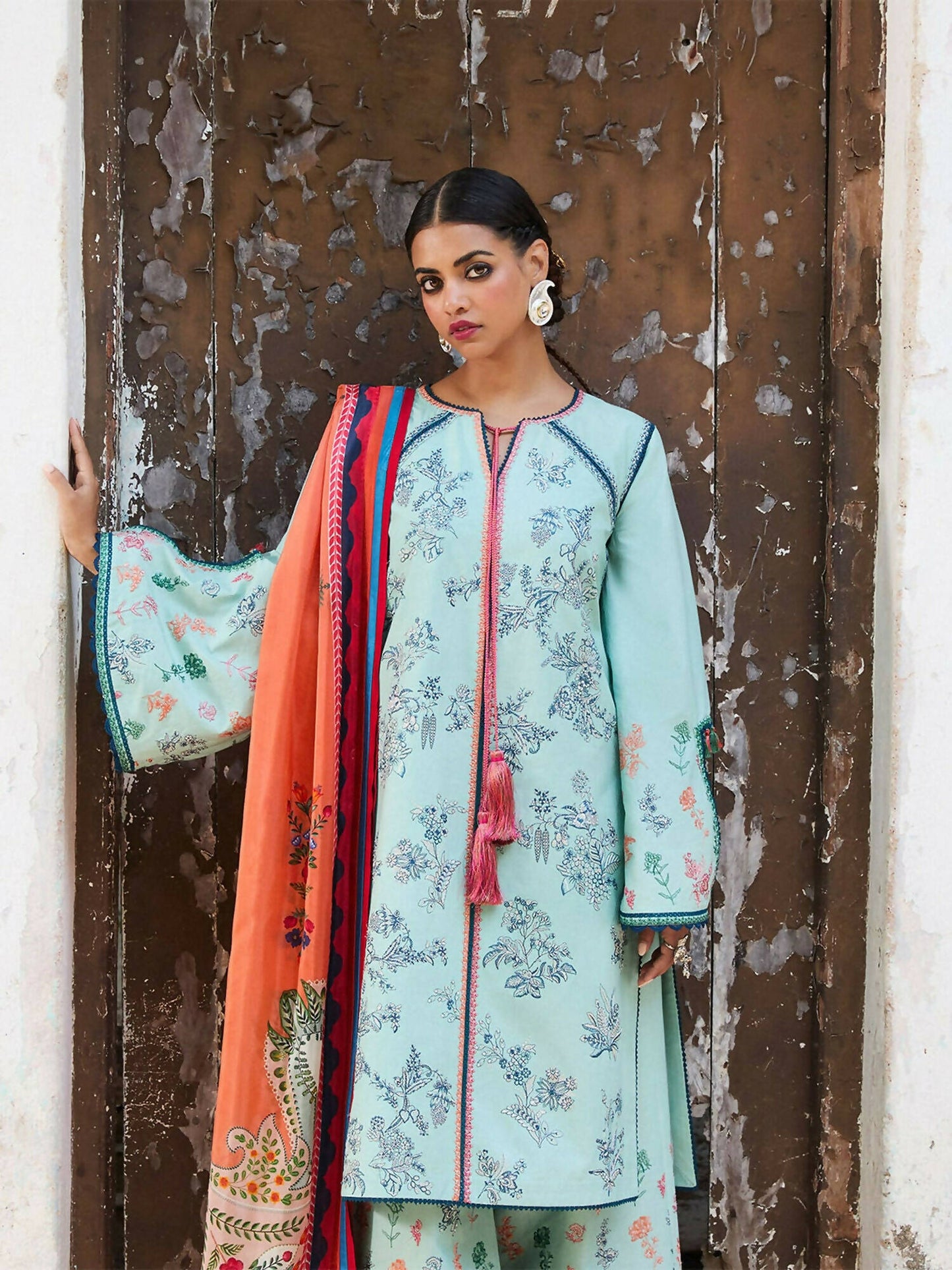 Jugnu by Hussain Rehar SS'25 Cotton Embroidered Unstitched 3-Piece Suit-Neelum