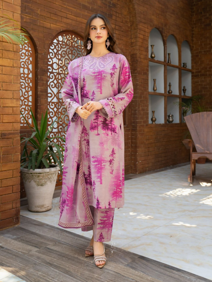 Panache Apparel Cambric Lawn Printed Stitched Suit-Haze