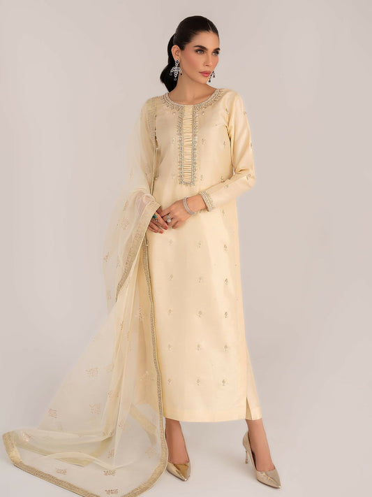 Allure By IH Raw Silk Embellished Stitched 3-Piece Suit-Opal