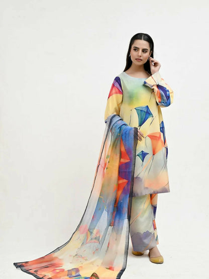 Imran Aftab Basant Mela Raw Silk Printed Unstitched 3-Piece Suit-IARP 08