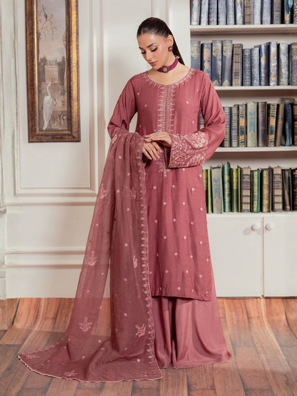 Panache Apparel Viscose Embroidered Stitched 3-Piece Suit-Twilight