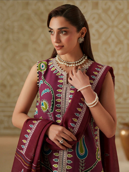 Binilyas Mashriq Luxury Lawn'26 Embroidered Unstitched 3-Piece Suit-D-118-A