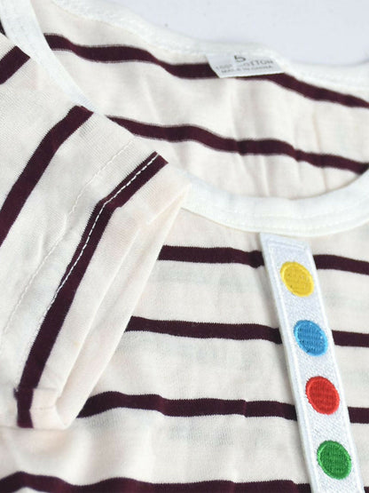 Funky HJBZ Plain Stripe Crew Neck Dots Patch Te- Shirt-13761