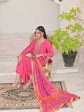 Ruby's Couture Shireen Raw Silk Embroidered Stitched 3-Piece Suit-Basanti