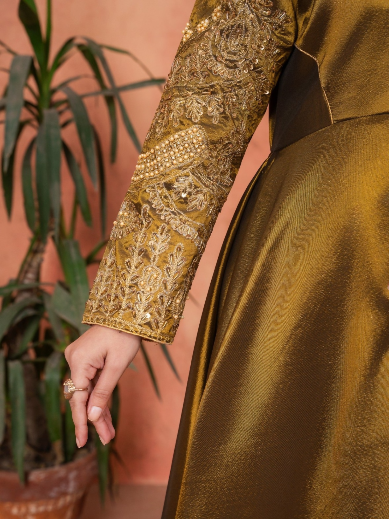 Stylish Collection Majeste Silk Embroidered Maxi-Zuri Golden