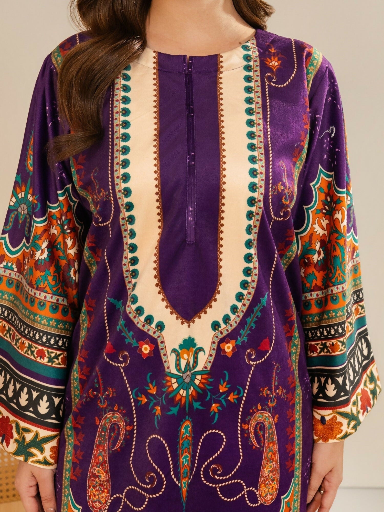 Stylish Collection Velvet Vogue Printed Co-Ord Set-Purple Pretty