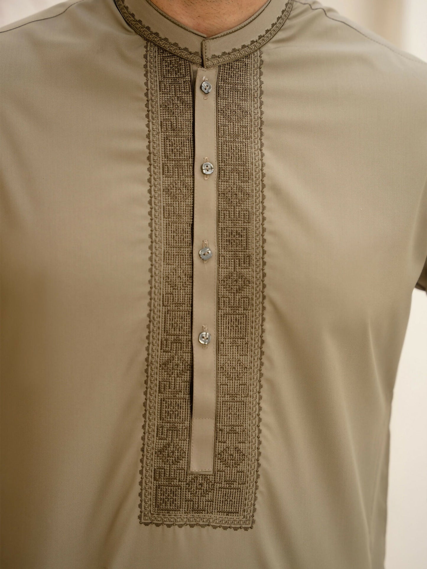 Fabrich Men Wash & Wear Embroidered Unstitched Shalwar Kameez-Olive-Khaki