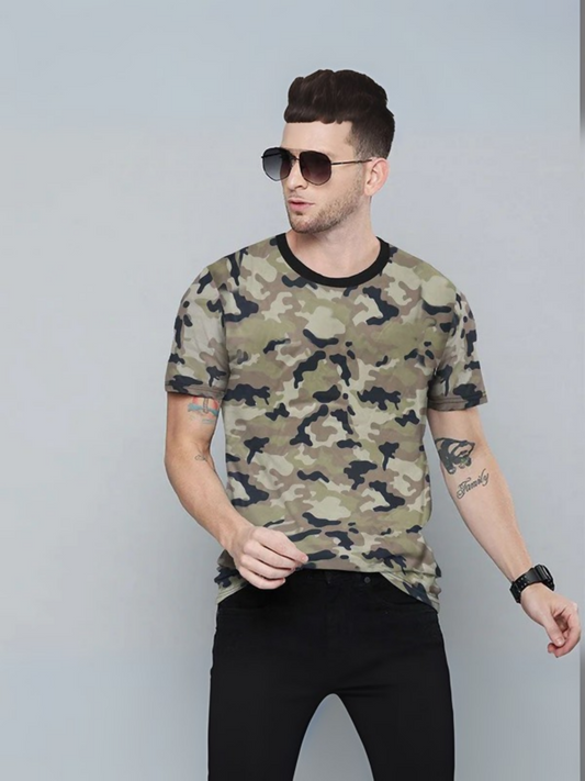 Olive Funky Printed Moisture Wicking Cool Max Combat Tee- Shirt-13680