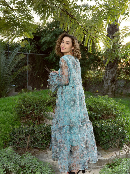 Panache Apparel Organza Printed Frock-Stock