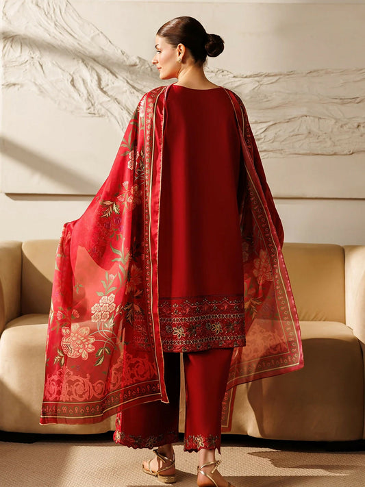 Panache Apparel Mistfall Ramadan Edit Cotton Embroidered Stitched Suit-Terracotta