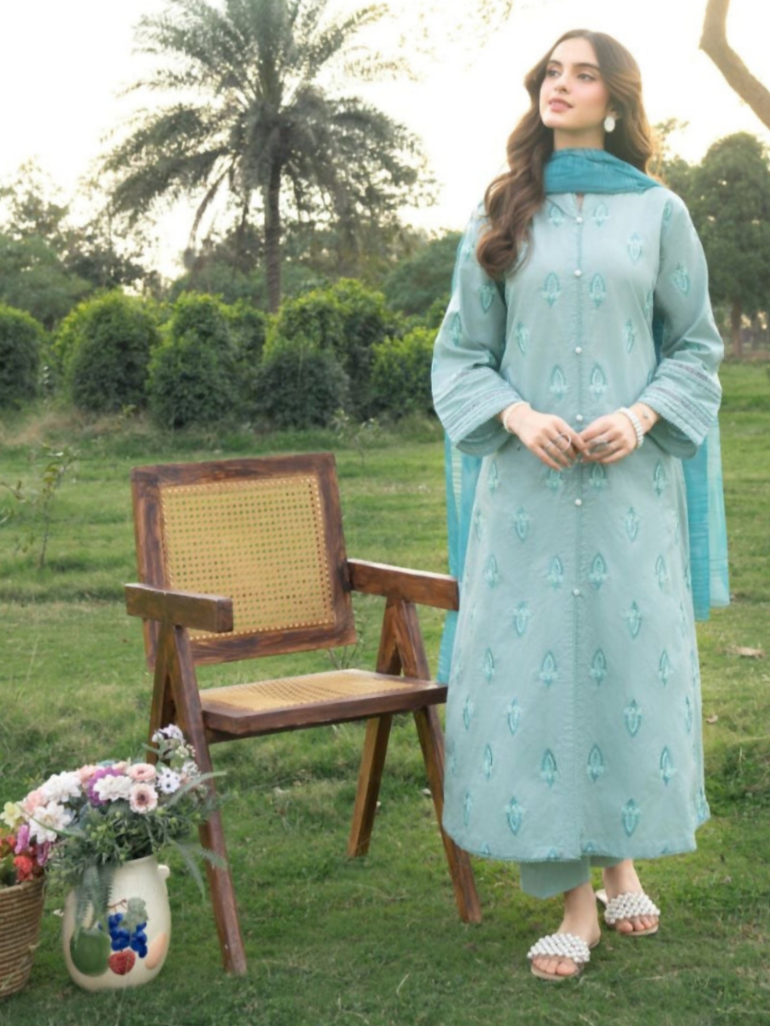 Panache Apparel Serenity Cotton Lawn Embroidered Stitched Suit-Mirage