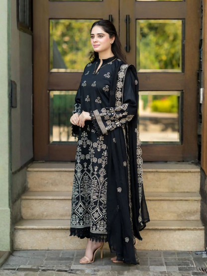 Tawakal Closet Cotton Embroidered Stitched 3-Piece Suit-Black