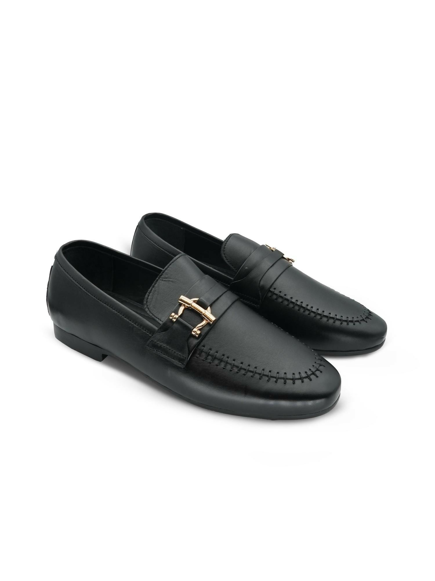 Black and Golden Royale Leather Men’s Loafers