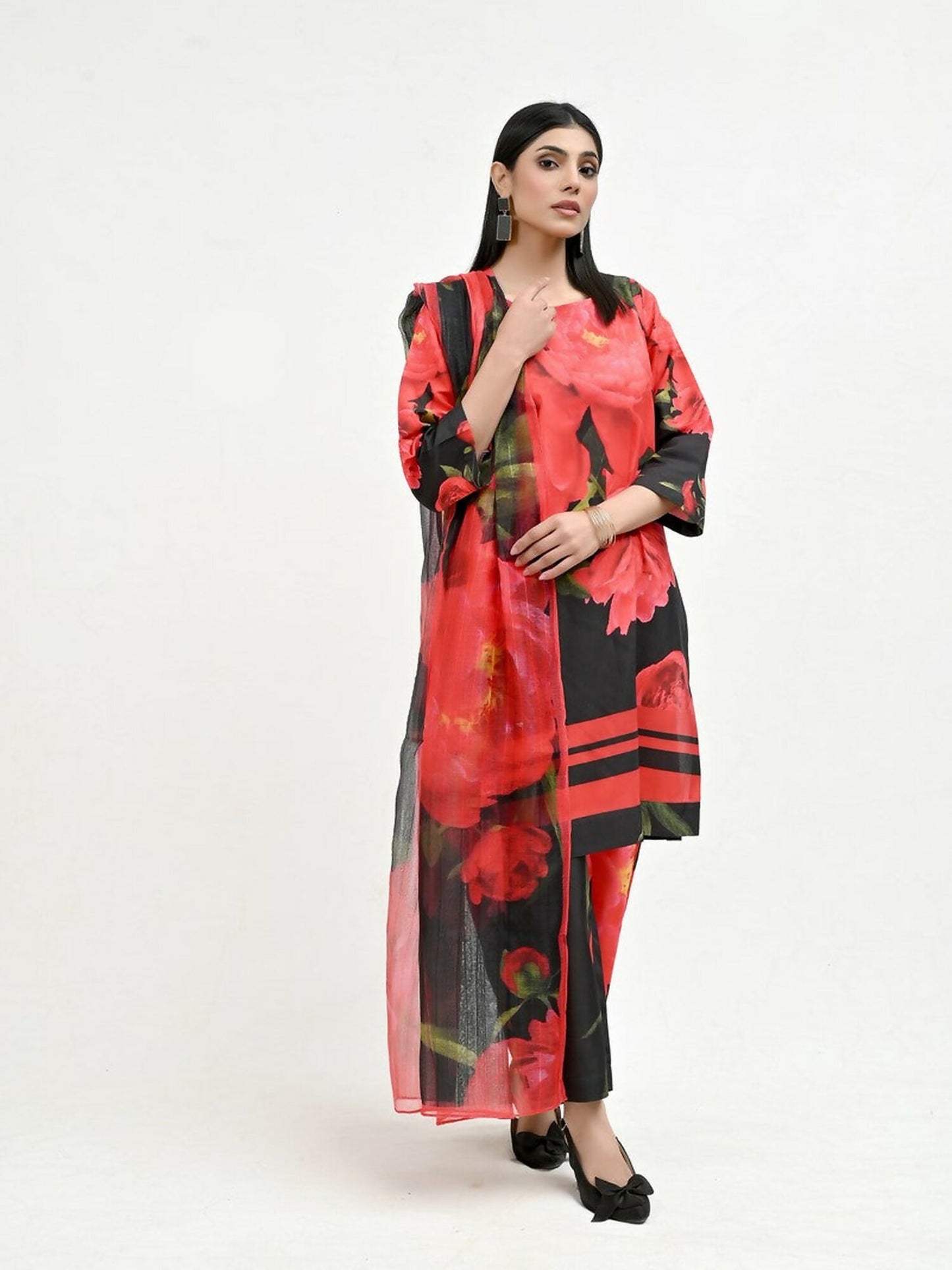 Imran Aftab Valentine's Day Raw Silk Printed Stitched 3-Piece Suit-IAVD 01