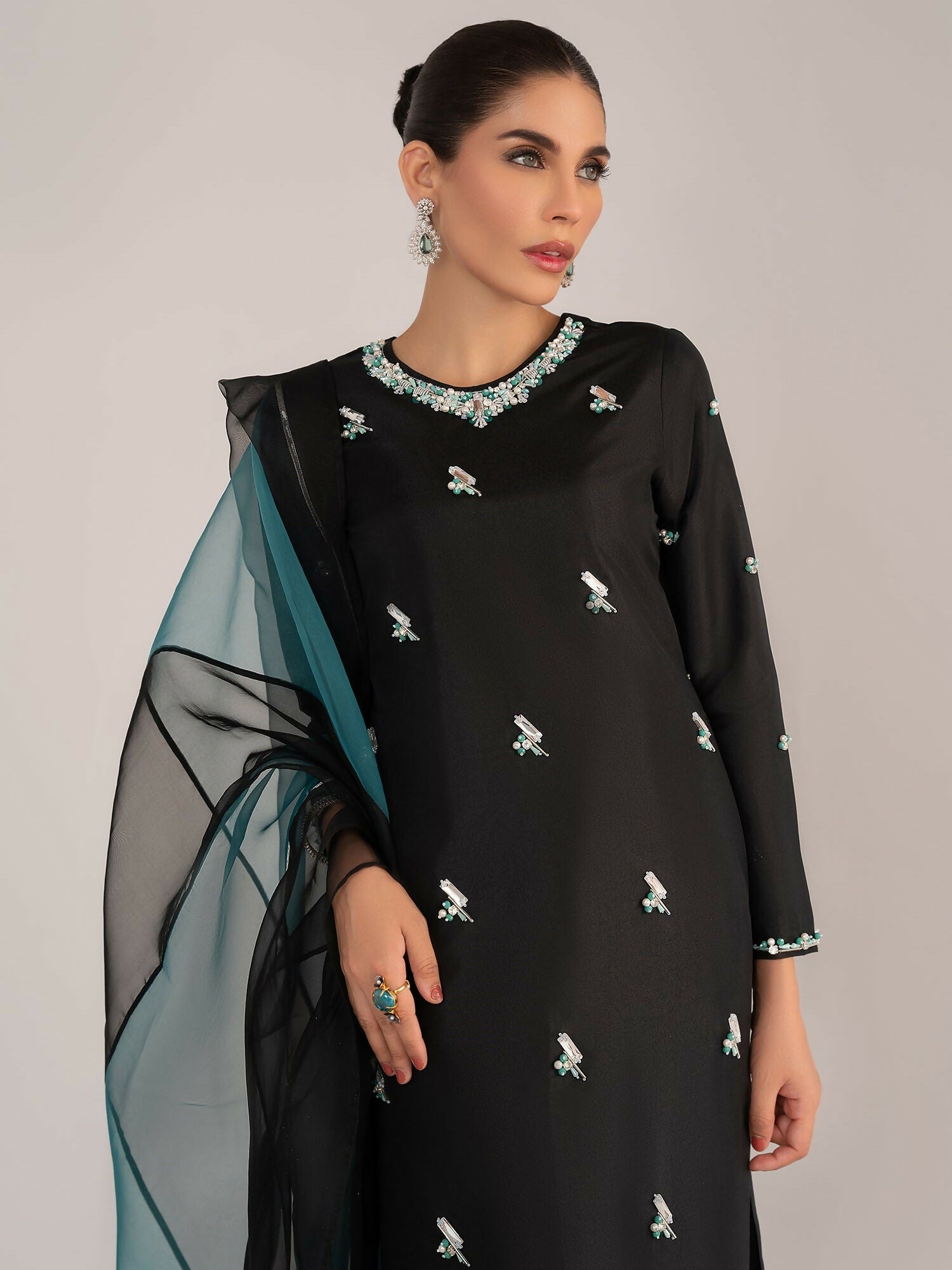 Allure By IH Raw Silk Embellished Stitched 3-Piece Suit-Mia