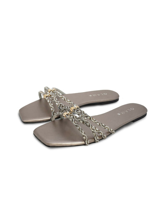 Grey and Silver Royale Leather Women’s Slides