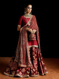 Hussain Rehar Luxury Pret'23 Raw Silk Embellished Stitched 3-Piece Suit-Granate