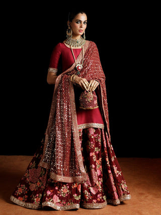 Hussain Rehar Luxury Pret'23 Raw Silk Embellished Stitched 3 Piece Suit Granate