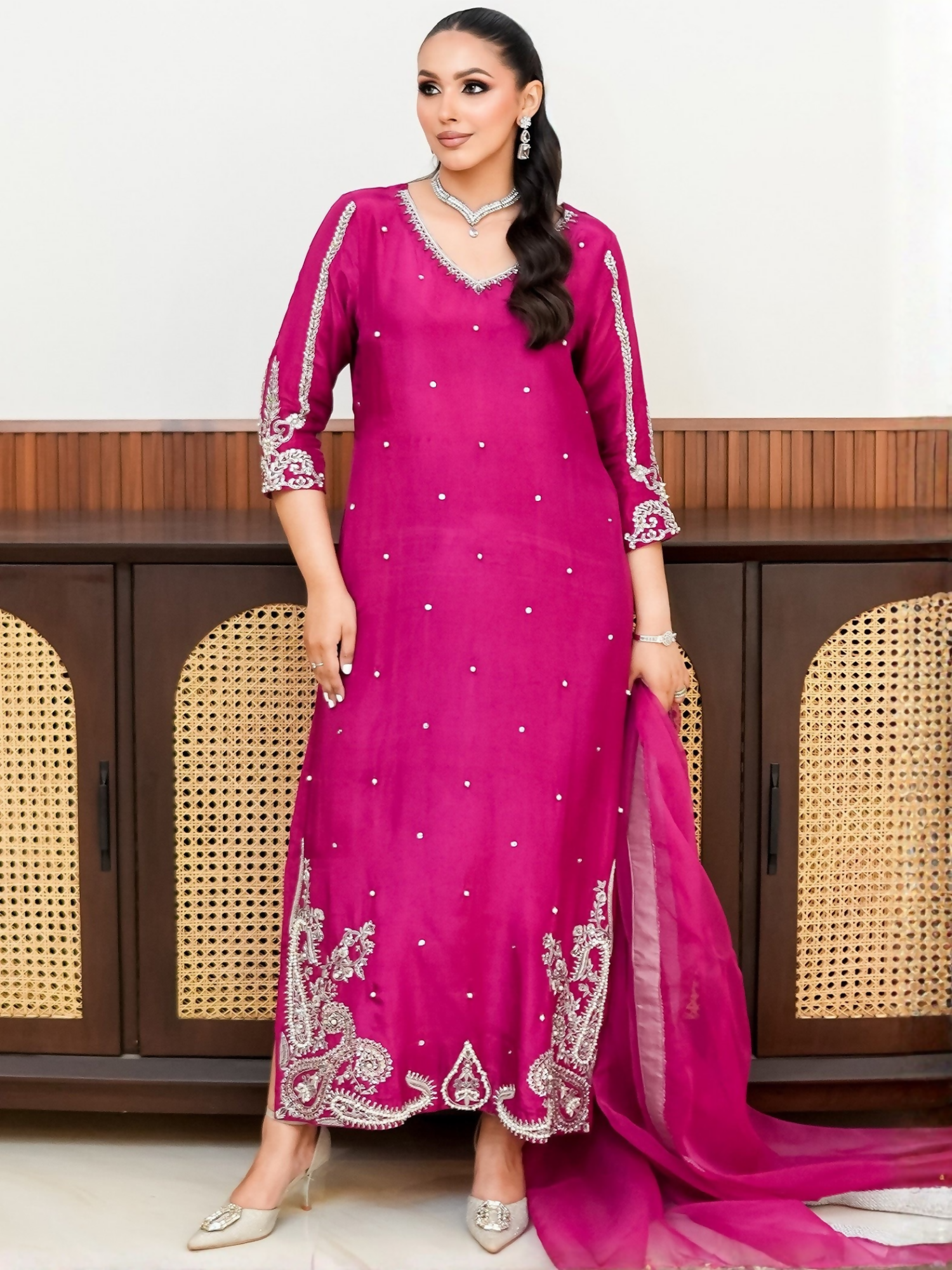 Allure By IH Fashion Calling Raw Silk Embellished Stitched 3-Piece Suit-Paisley