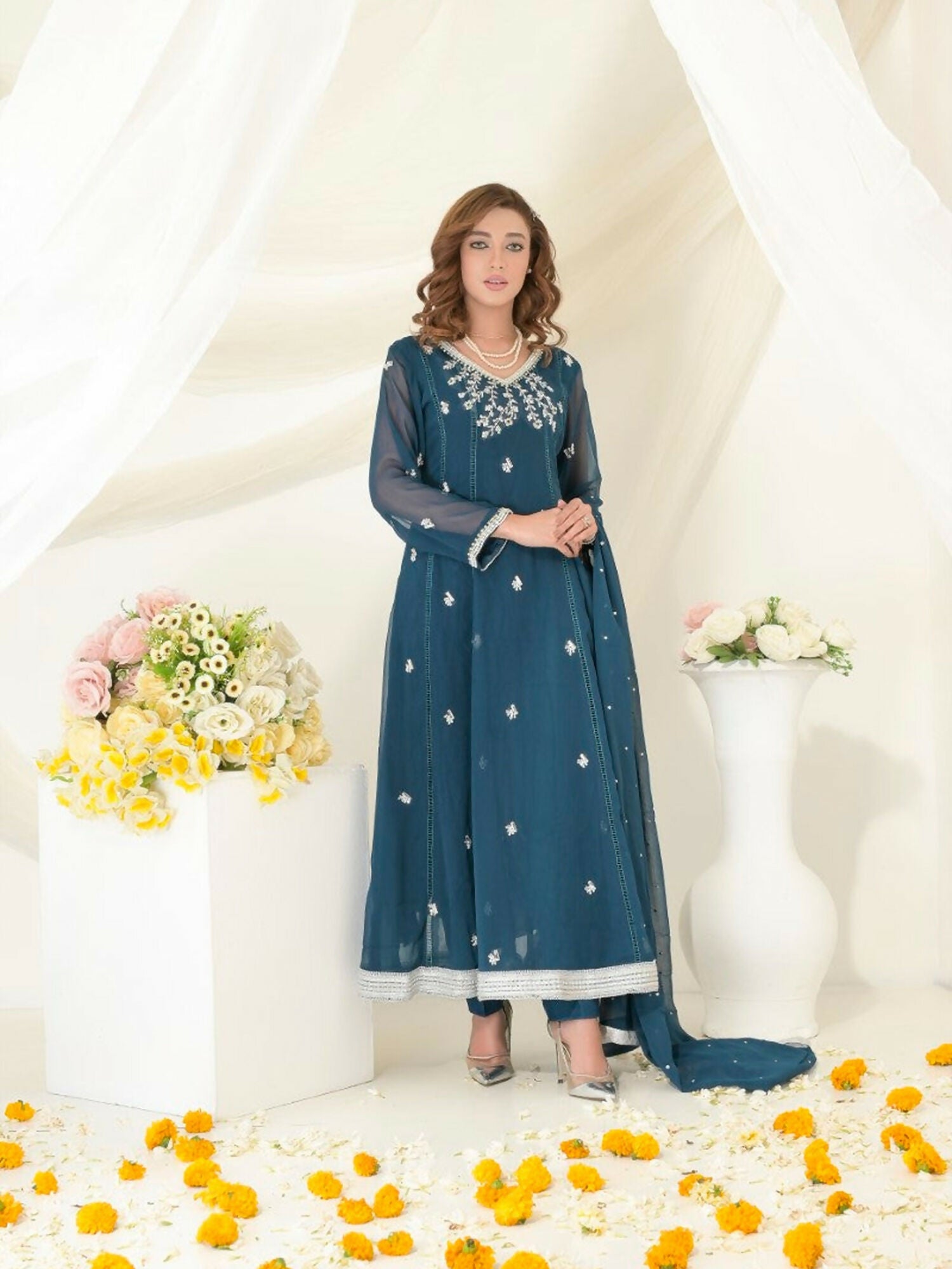 Ruby's Couture Gul-Bahar Chiffon Embroidered Stitched 3-Piece Suit-Kayseria