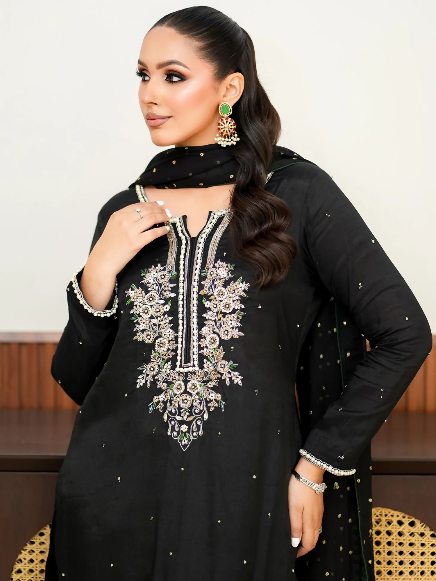 Allure By IH Fashion Calling Raw Silk Embellished Stitched 3-Piece Suit-Moon Stone