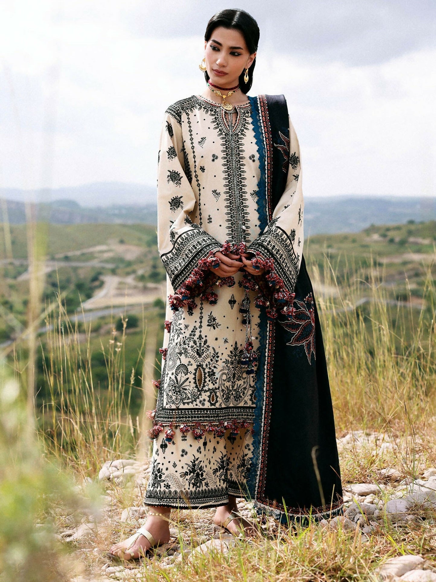 Hussain Rehar Khaddar'25 Embroidered Unstitched 3-Piece Suit-Dhanak