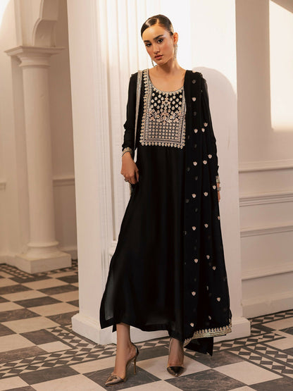 Allure By IH Be-My-Guest Thai Silk Embroidered kaftan Set-Espresso