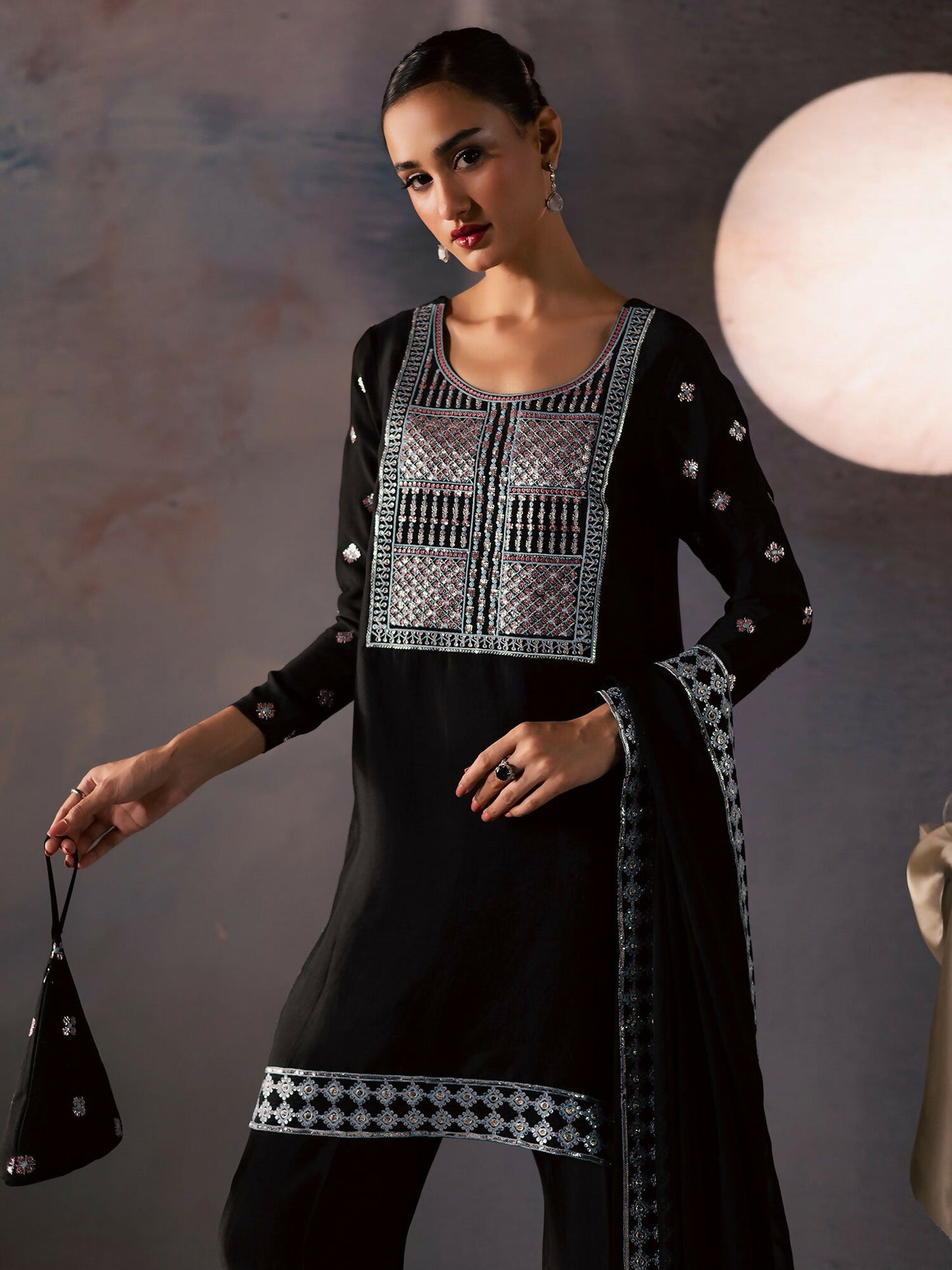 Allure By IH Be-My-Guest Thai Silk Embroidered Stitched 3-Piece Suit-Candy