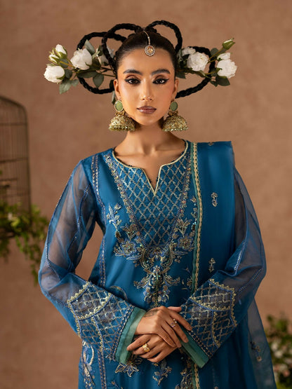 Shurooq Geet Organza Embroidered Stitched 3-Piece Suit-Jugni