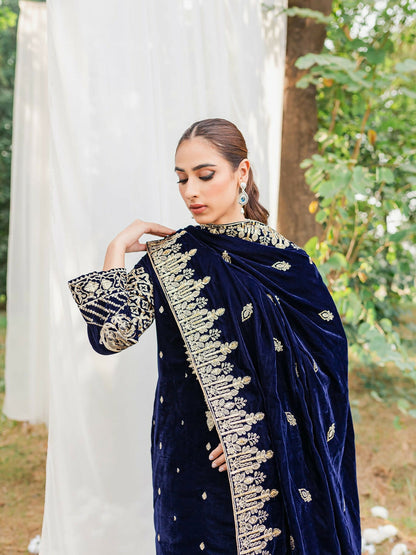 Panache Apparel Velvet Edit Micro Velvet 9000 Embroidered Stitched Suit-Zircon