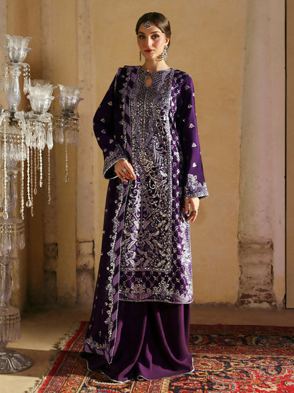Mahnur – Stitched 3-Piece Embroidered Silk Suit with Chiffon Dupatta and Raw Silk Trouser