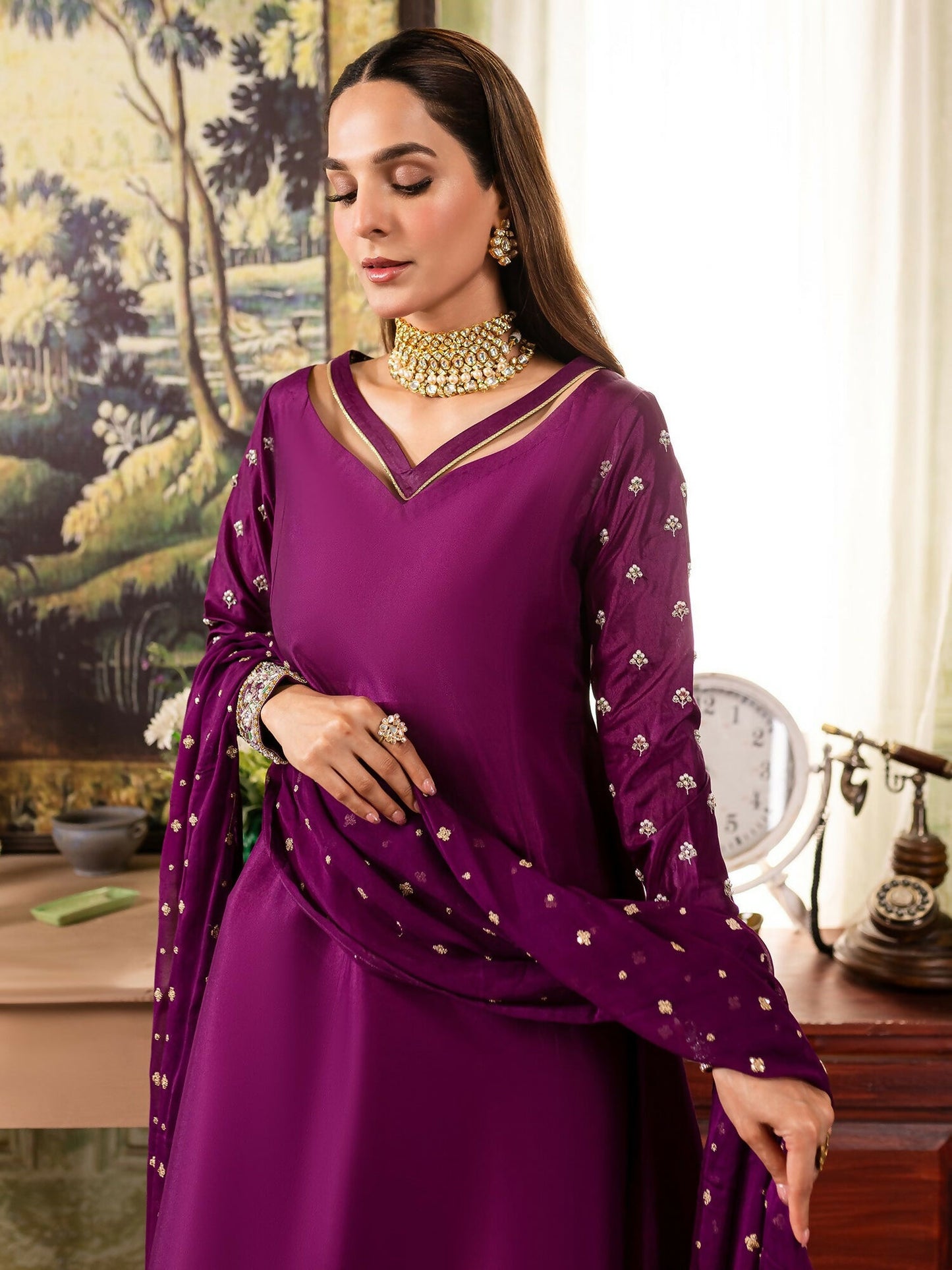 Allure By IH Raw Silk Embellished Stitched 3-Piece Suit-Anya