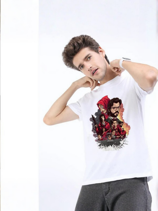 White, Jupiter Printed Pro Heist Graphic Men Tee- Shirt-13475