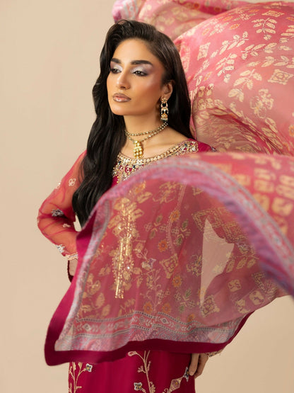 Shurooq Garden Of Dreams Organza Embroidered Stitched 3-Piece Suit-Poppy