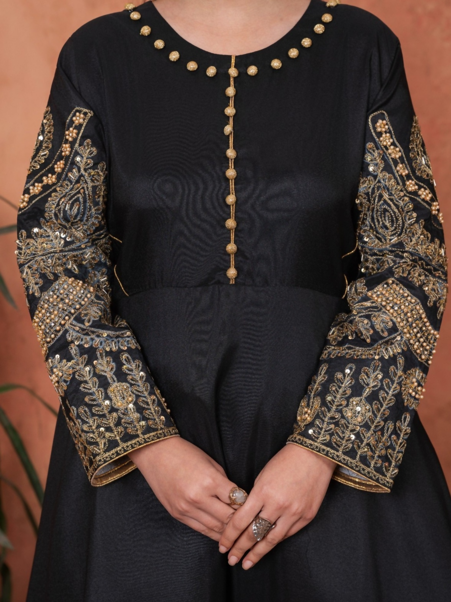 Stylish Collection Majeste Silk Embroidered Maxi-Zuri Black