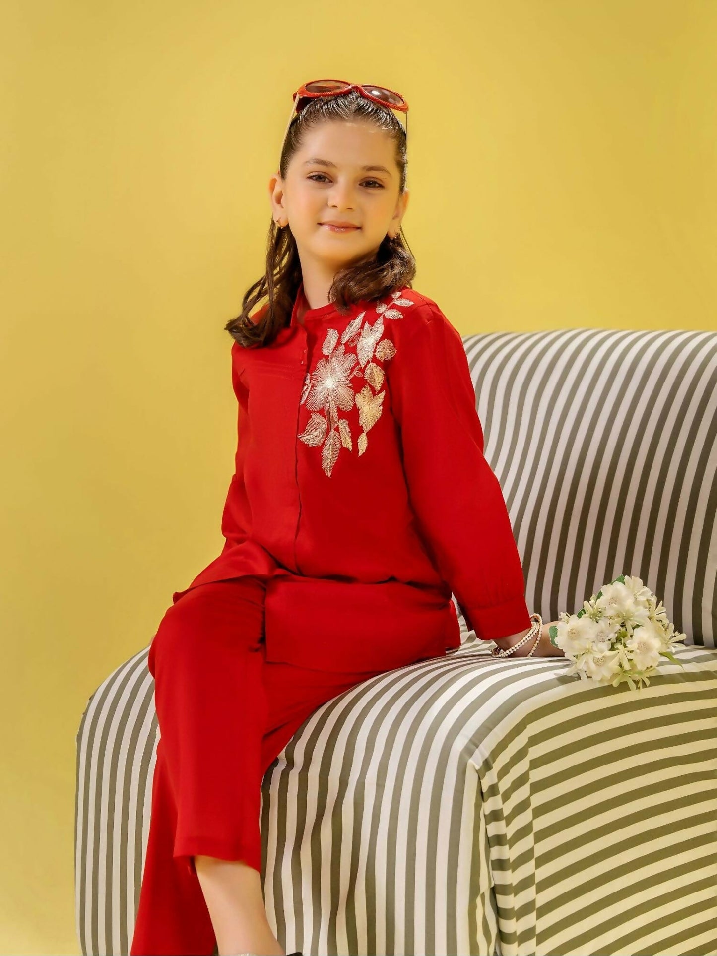 Velvour Girls Cotton Embroidered Stitched 2-Piece Suit-VG153-A