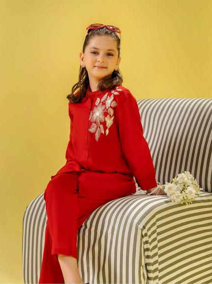 Velvour Girls Cotton Embroidered Stitched 2-Piece Suit-VG153-A