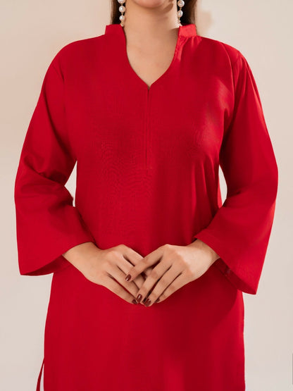 Stylish Collection Luxe Edit Cotton Embroidered Stitched 2-Piece Suit-Cherry Red