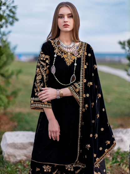 Panache Apparel Velvet Edit Micro Velvet 9000 Embroidered Stitched 2-Piece Suit-Eclipse